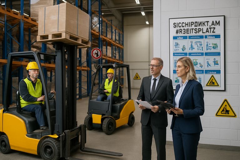 Stapler im Lager mit Unternehmern