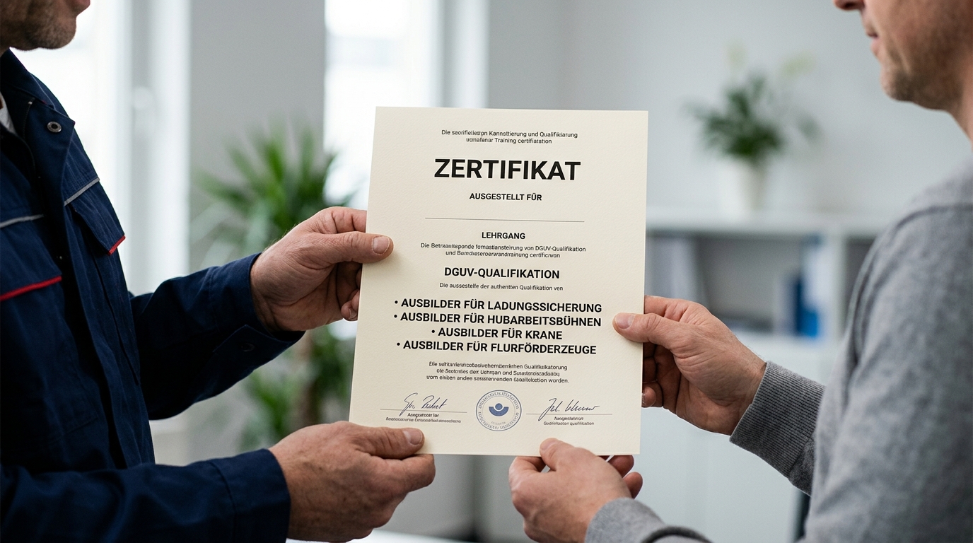 Ausbilder erklaert Sicherheitsvorschriften in einem Schulungsraum