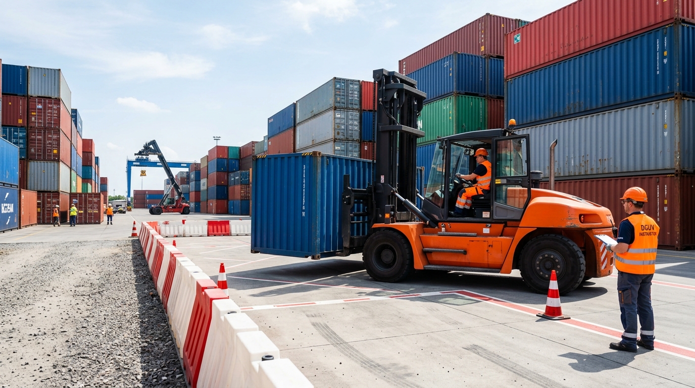 Containerstaplerschein Ausbildung Pruefung und Zertifikat