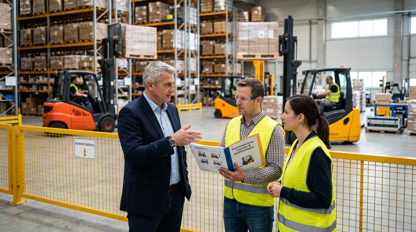 Verschiedene Staplertypen in einem Logistiklager