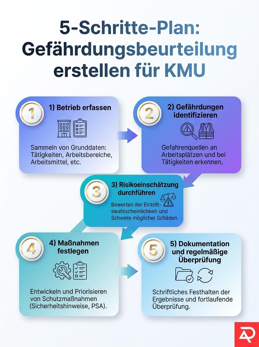 5-Schritte-Plan: Gefährdungsbeurteilung erstellen für KMU – Schritt-für-Schritt-Anleitung