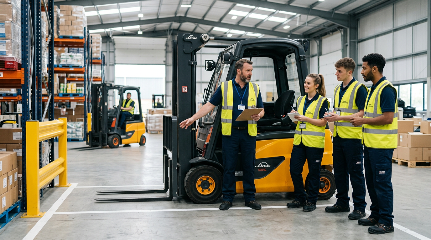 Trainer identifiziert typische Fehler im Lager waehrend der Schulung