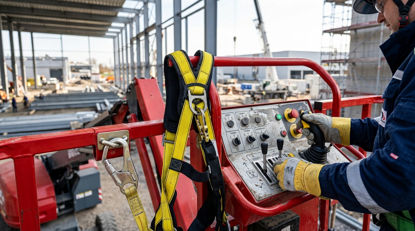 Hubarbeitsbühne auf der Baustelle im Einsatz