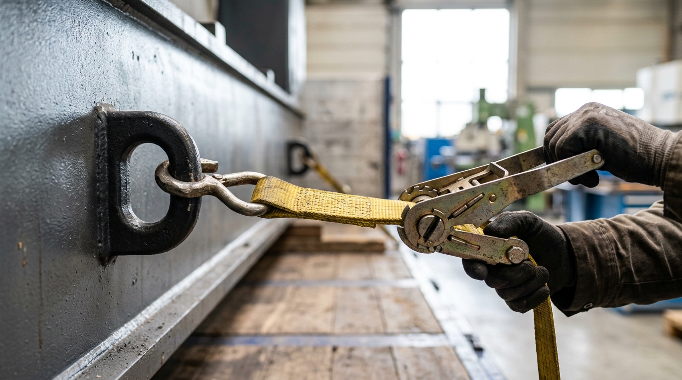 Berechnung von Zurrkräften bei der Ladungssicherung schwerer Maschinen