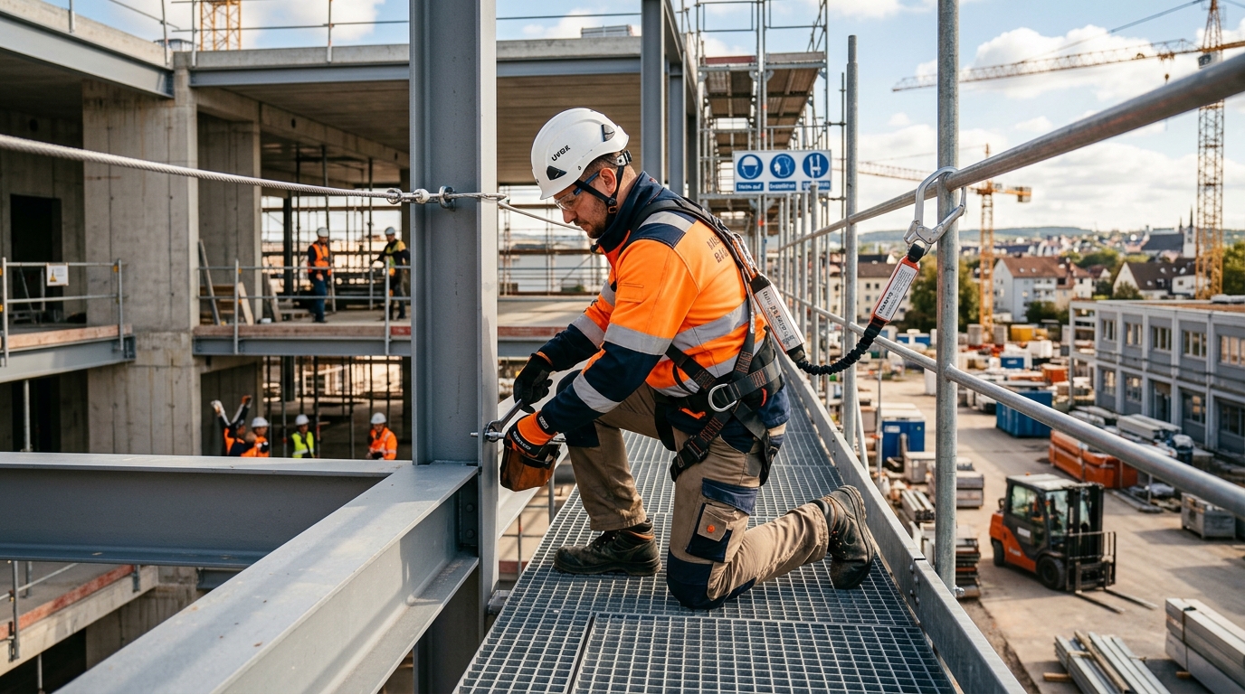 PSA gegen Absturz Ausrüstung für sicheres Arbeiten in Höhen mit Auffanggurt und Sicherungsseil