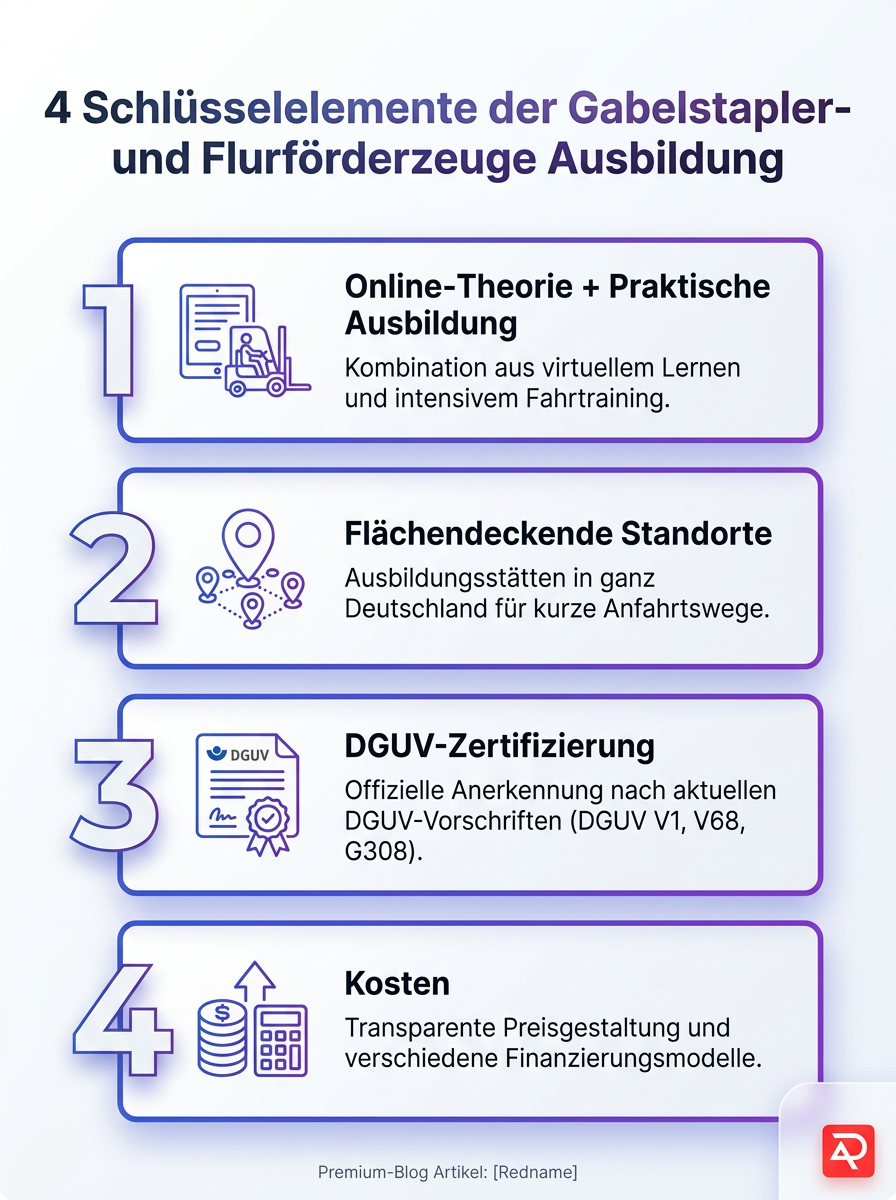 Infografik: 4 Schlüsselelemente der Gabelstapler- und Flurförderzeuge Ausbildung