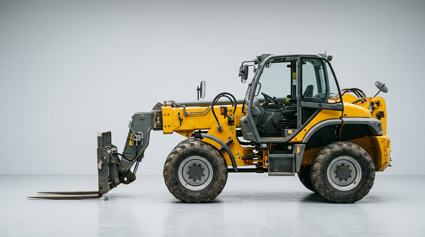 Teleskopstapler im Einsatz auf einer Baustelle mit Sicherheitsrisiken