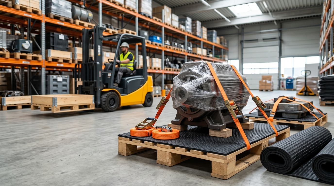 Praxis der Ladungssicherung mit Zurrgurten und Antirutschmatten auf der Ladefläche